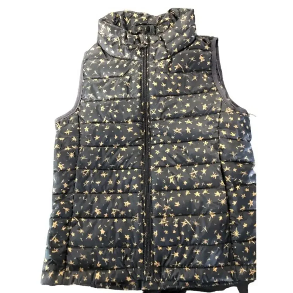 New Amazon Essentials Girls Black Star Full Zip Puffer Vest Youth Size Large